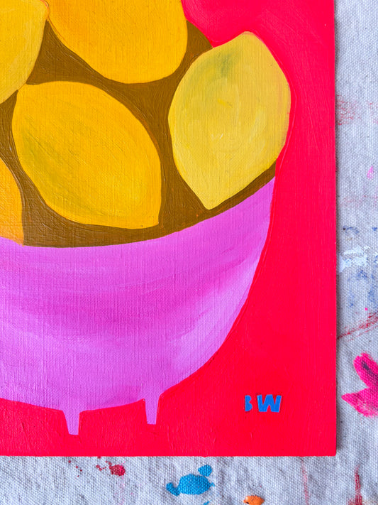 Lemon Bowl Oil Painting on Paper