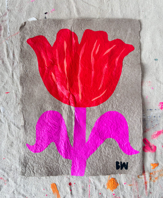 Study on Homemade Paper: Red Tulip