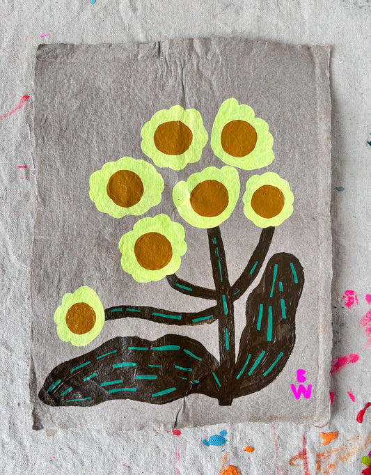 Study on Homemade Paper: Yellow Flowers
