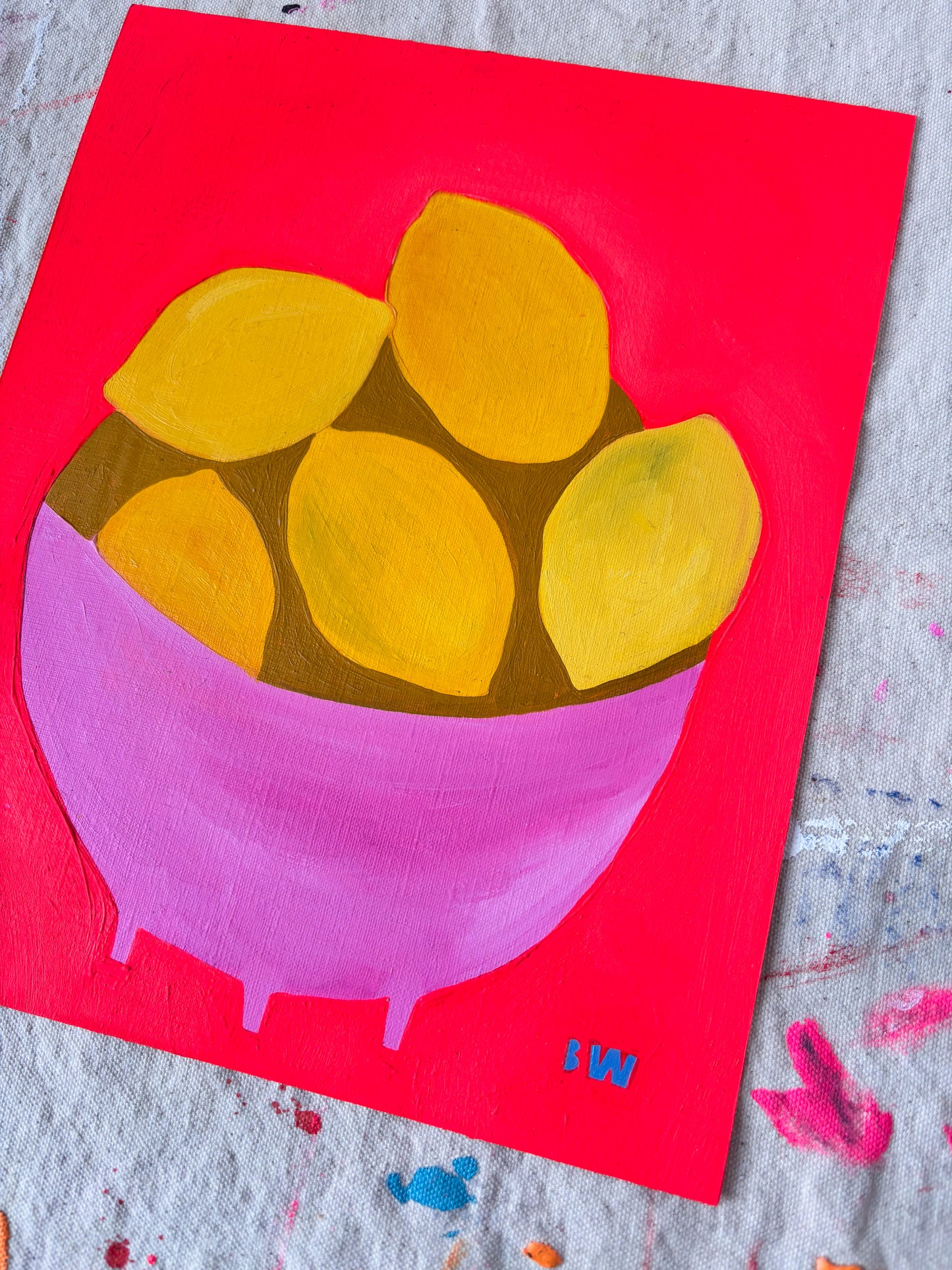 Lemon Bowl Oil Painting on Paper