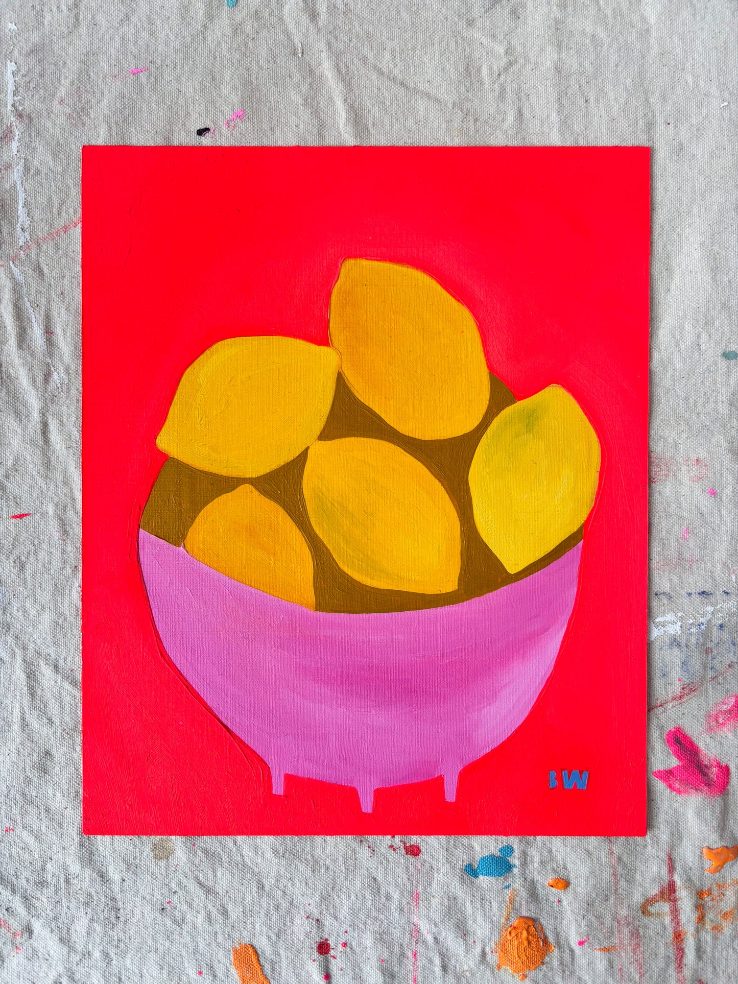 Lemon Bowl Oil Painting on Paper
