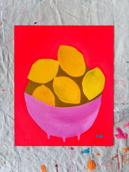 Lemon Bowl Oil Painting on Paper
